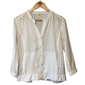 Eileen Fisher Blouse 100% Irish Linen Structured Button Front White Women’s XS